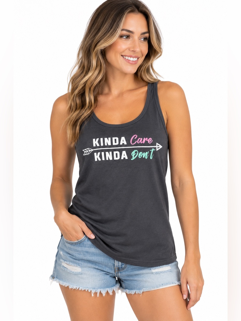 NO BOUNDARIES Kinda Care Kinda Don’t Graphic Tank Top Gray Juniors XXL 19